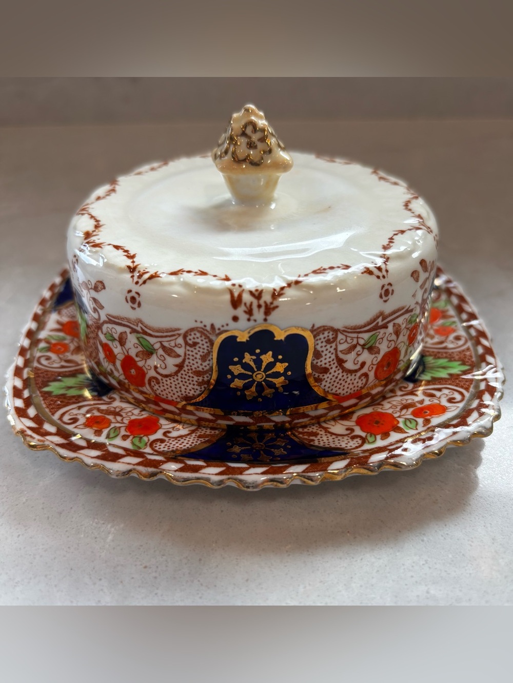 Vintage Royal Stafford Imari Covered Butter Dish Dome English Bone China 1930s